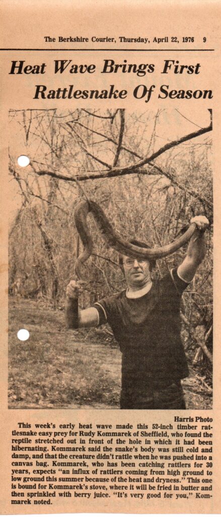 Heat Wave Brings First Rattlesnakes of the Season/Berkshire Courier 4/22/1976